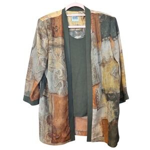 Vintage 90s Abstract Kimono Blouse Layered‎ Top Open Front R&M Richards